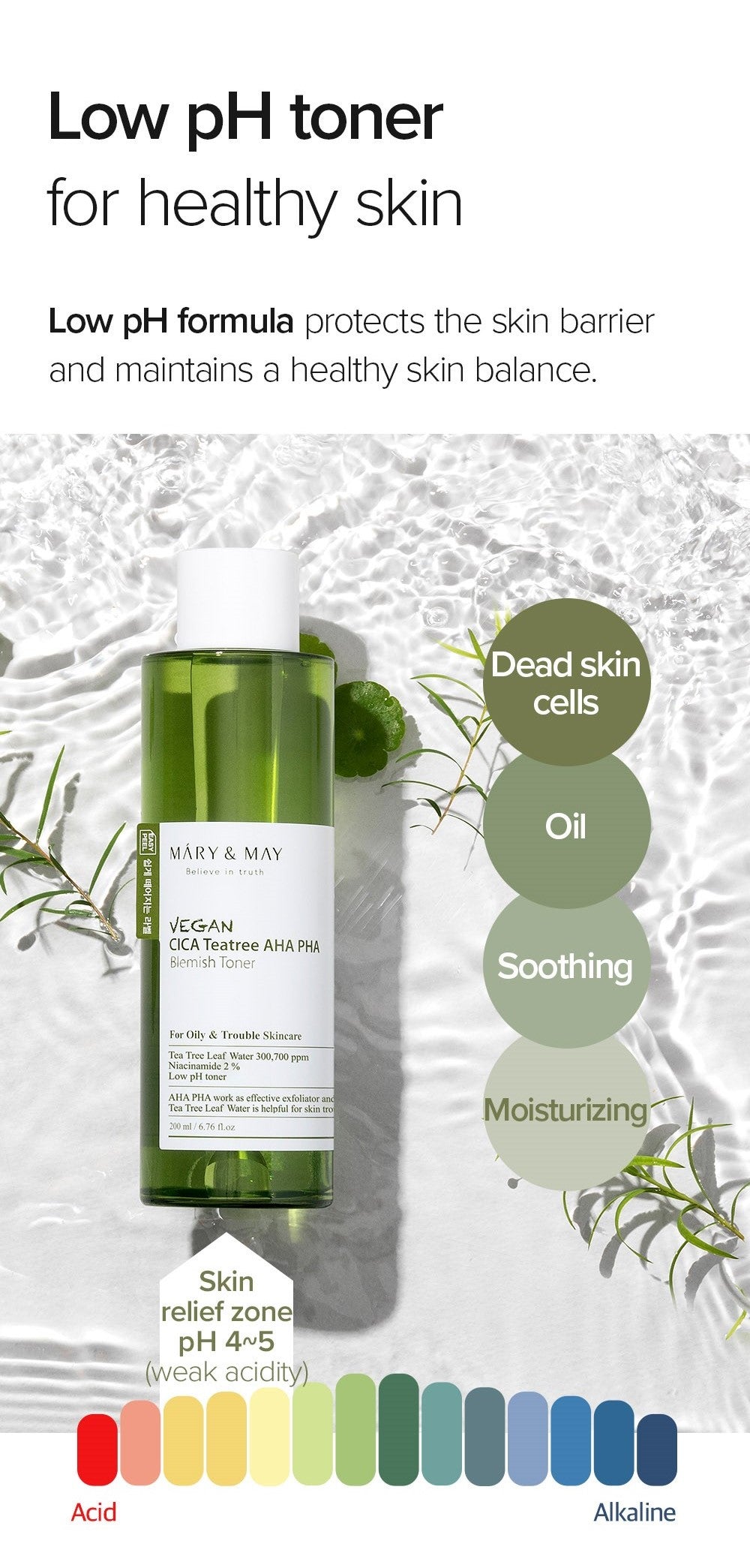 [Mary&May] Vegan CICA Tea Tree AHA PHA Blemish Toner - 200ml