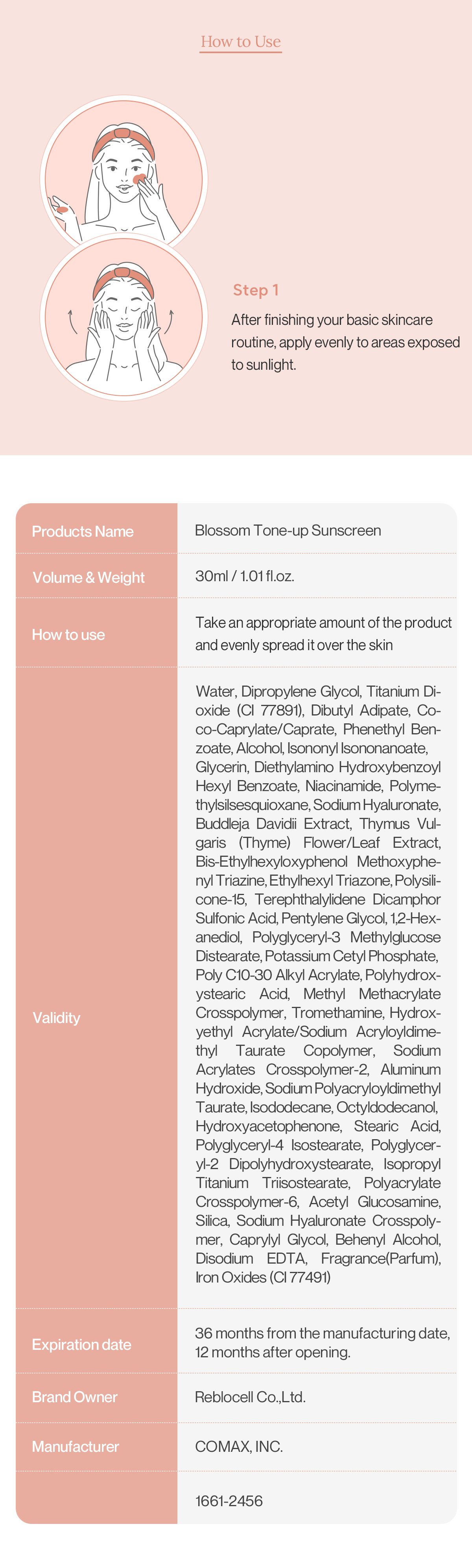 [Reblocell] Blossom Tone up Sunscreen SPF 50+ PA++++ 30ml